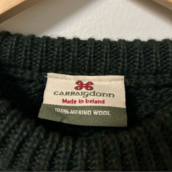 Carraig Donn Irish Fisherman Sweater Cable Knit 100% Merino Wool Forest Green - Picture 4 of 6
